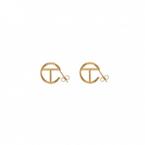 Telfar Jewelry Small Logo Hoop Earrings Gold | CAYU3570