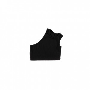 Telfar Rib Knits Cropped Half Tanks Black | CALH3258