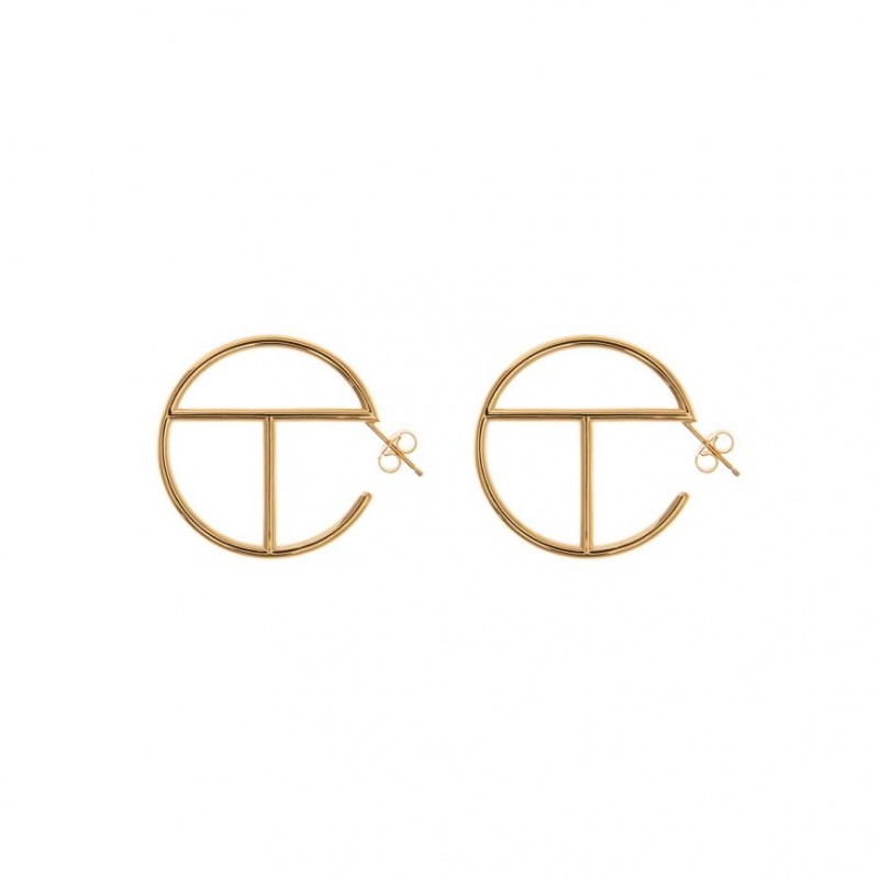 Telfar Jewelry Medium Logo Hoop Earrings Gold | CAUT3569