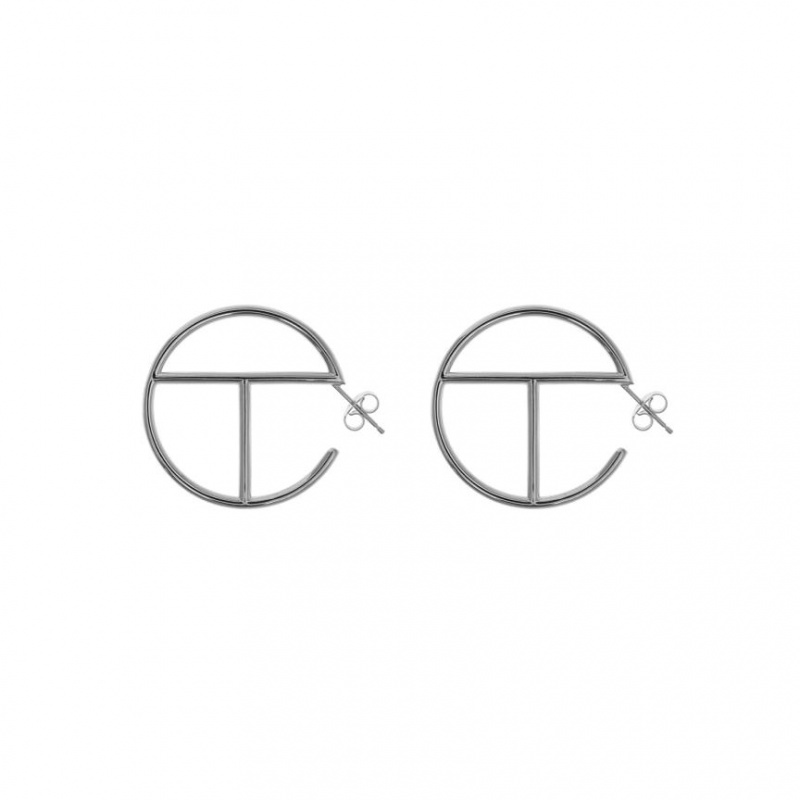 Telfar Jewelry Medium Logo Hoop Earrings Silver | CAQZ3575