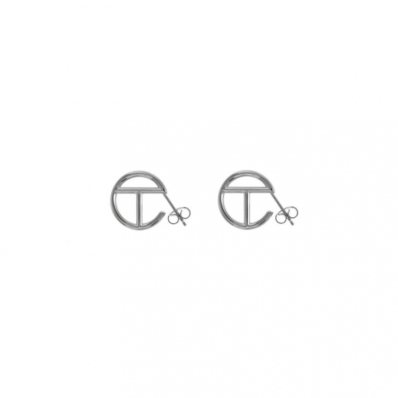 Telfar Jewelry Small Logo Hoop Earrings Silver | CAMA3576