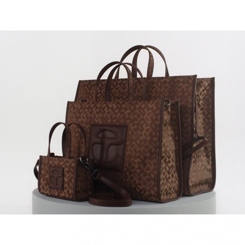 Telfar Monogram Medium Jacquard Bags Brown | CADN3167