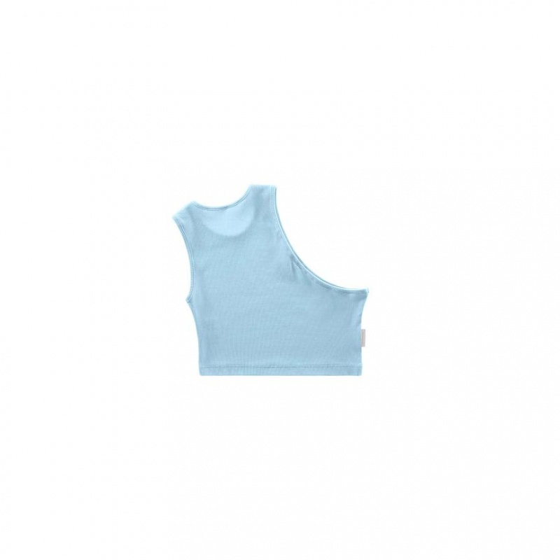 Telfar Rib Knits Cropped Half Tanks Blue | CADN3194