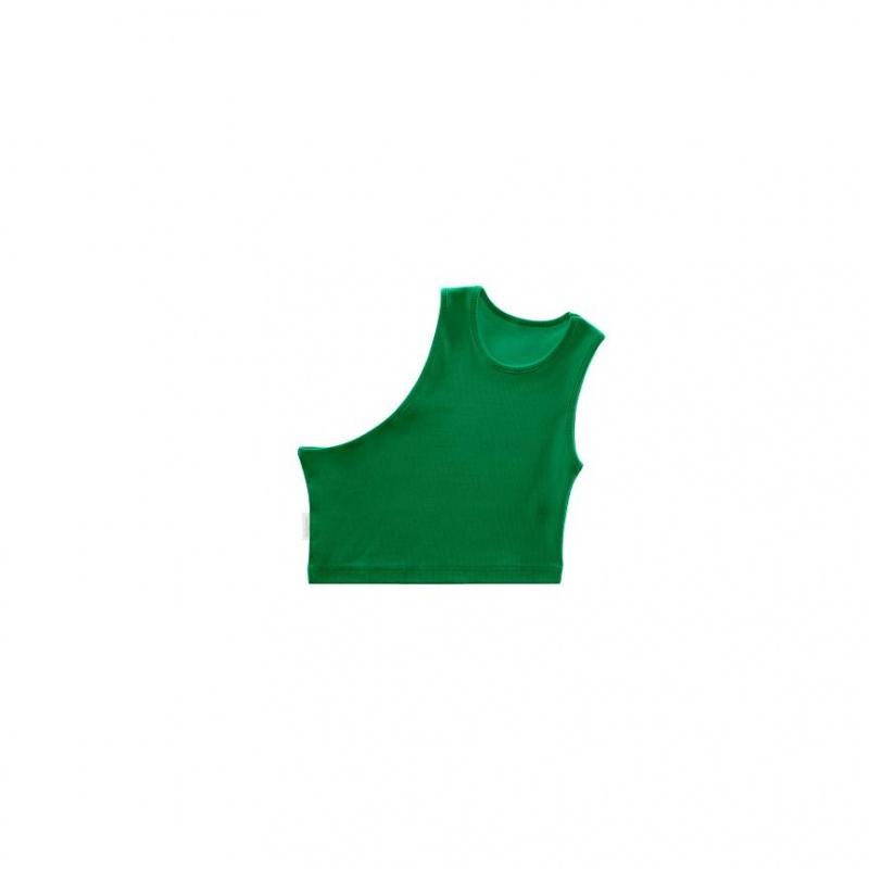 Telfar Rib Knits Cropped Half Tanks Green | CANB3226