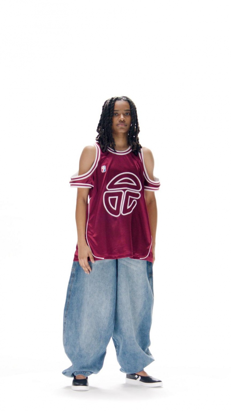 Telfar Triple Jersey T Shirts Burgundy | CAVD3299