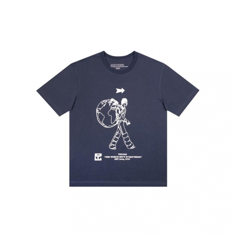 Telfar Worldour T Shirts Navy | CARW3292